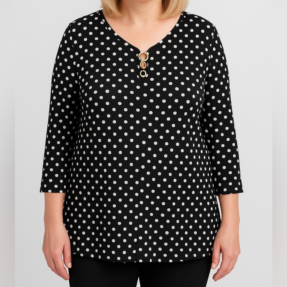 By Design Elegant Black and White Polka Dot Blouse Size XL